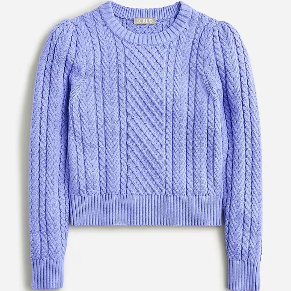 j. crew • cable knit puff-sleeve sweater in navy